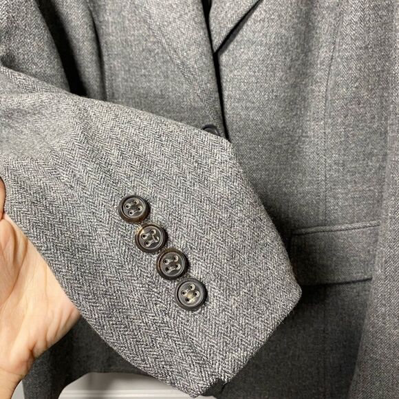 Escada | Tweed Pattern Button Front Wool Blazer Jacket in Gray Sz 44 Large - Picture 6 of 15